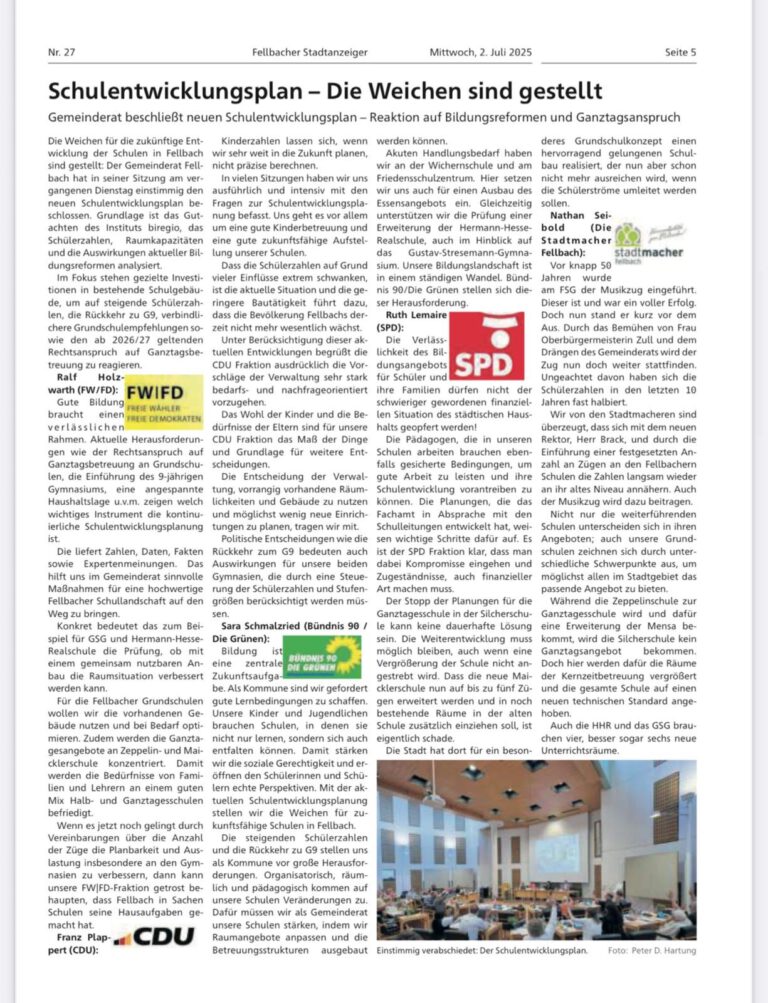 Reaktionen auf Schulentwicklungsplan